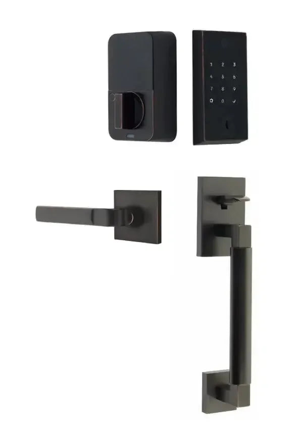Emtek EMPowered 2 Touch Entry Set with Hercules Smooth Grip and Aston Lever in Oil Rubbed Bronze finish