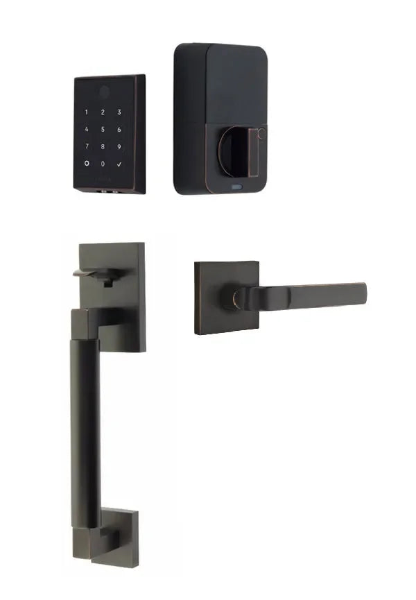 Emtek EMPowered 2 Touch Entry Set with Hercules Smooth Grip and Aston Lever Oil Rubbed Bronze