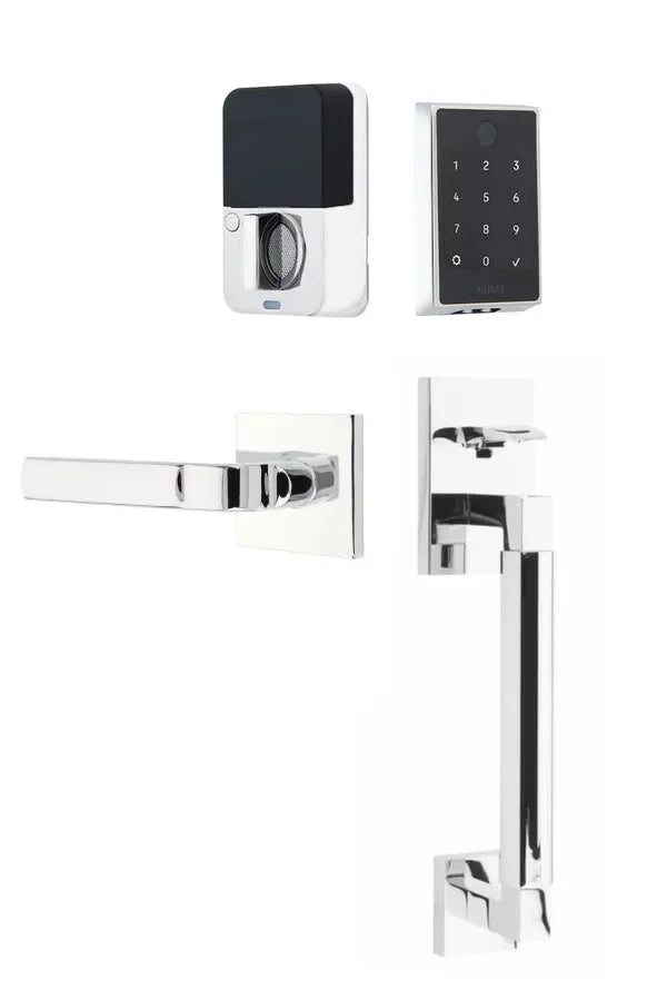 Emtek EMPowered 2 Touch Entry Set with Hercules Smooth Grip and Aston Lever Polished Chrome
