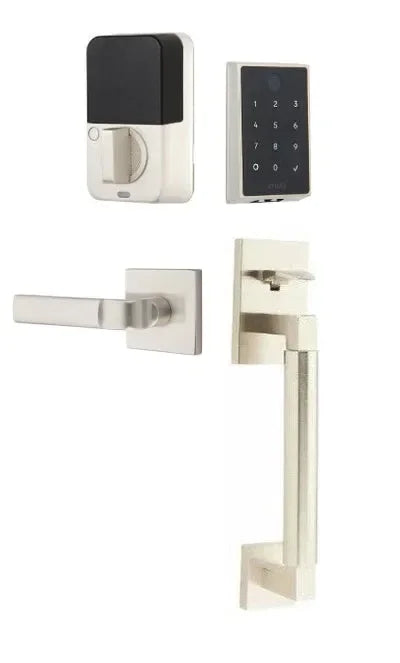 Emtek EMPowered 2 Touch Entry Set with Hercules Smooth Grip and Aston Lever Satin Nickel