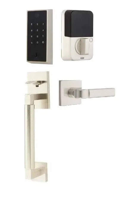 Emtek EMPowered 2 Touch Entry Set with Hercules Smooth Grip and Aston Lever Satin Nickel