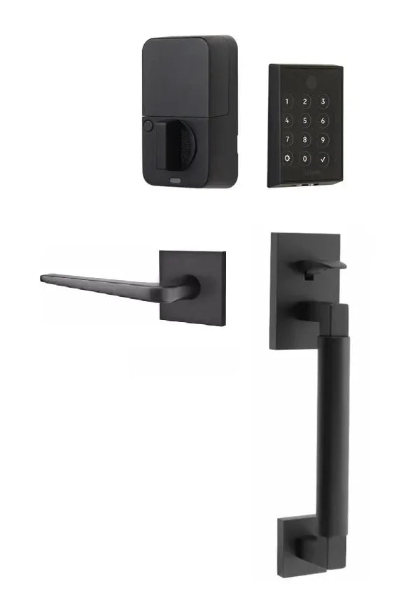 Emtek EMPowered 2 Touch Entry Set with Hercules Smooth Grip and Athena Lever Flat Black