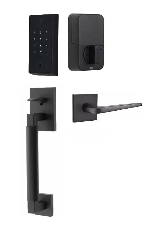Emtek EMPowered 2 Touch Entry Set with Hercules Smooth Grip and Athena Lever Flat Black