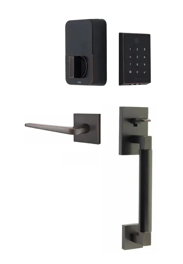 Emtek EMPowered 2 Touch Entry Set with Hercules Smooth Grip and Athena Lever Oil Rubbed Bronze