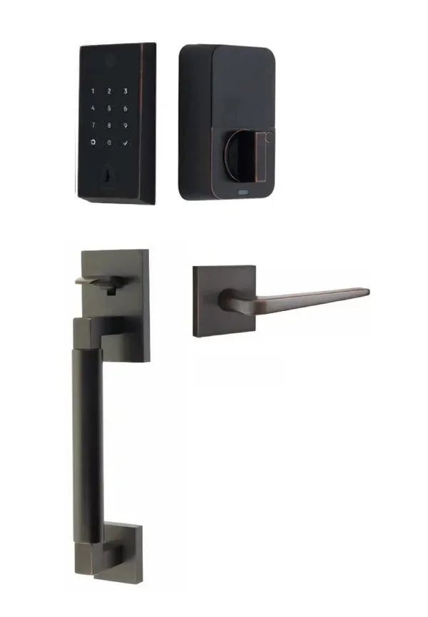 Emtek EMPowered 2 Touch Entry Set with Hercules Smooth Grip and Athena Lever Oil Rubbed Bronze