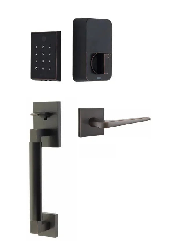 Emtek EMPowered 2 Touch Entry Set with Hercules Smooth Grip and Athena Lever Oil Rubbed Bronze