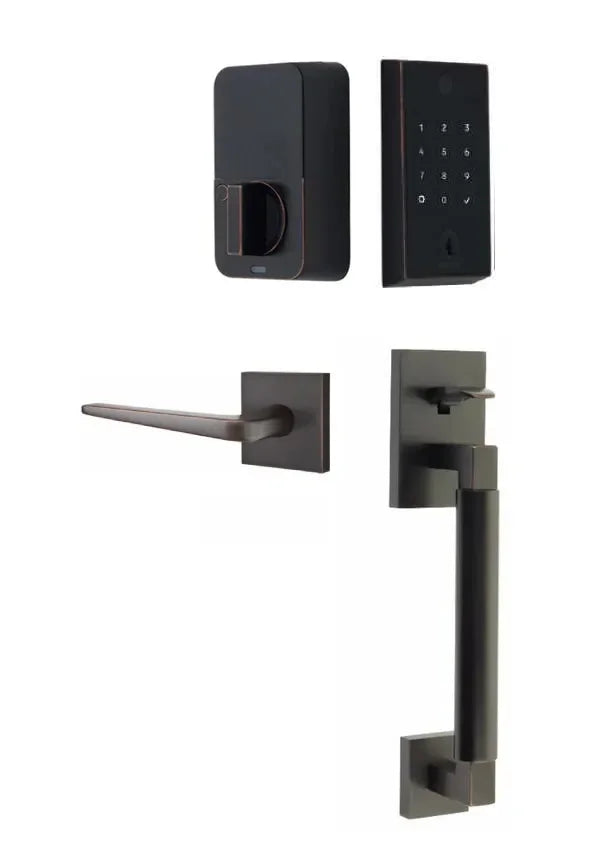 Emtek EMPowered 2 Touch Entry Set with Hercules Smooth Grip and Athena Lever Oil Rubbed Bronze