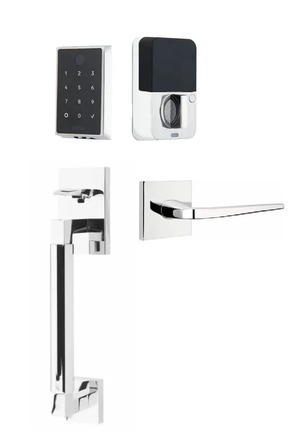 Emtek EMPowered 2 Touch Entry Set with Hercules Smooth Grip and Athena Lever Polished Chrome