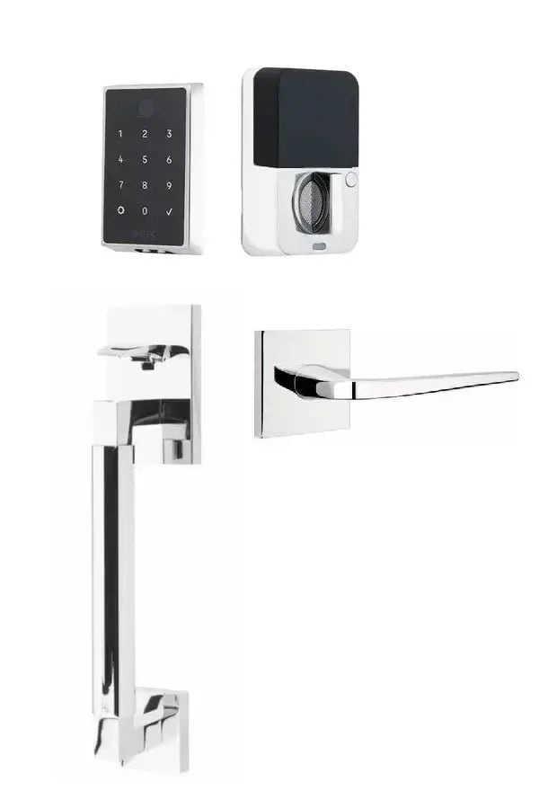 Emtek EMPowered 2 Touch Entry Set with Hercules Smooth Grip and Athena Lever in Polished Chrome finish