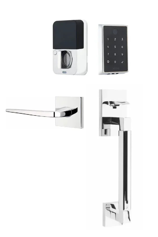 Emtek EMPowered 2 Touch Entry Set with Hercules Smooth Grip and Athena Lever Polished Chrome