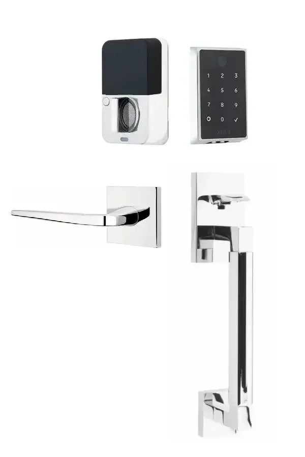 Emtek EMPowered 2 Touch Entry Set with Hercules Smooth Grip and Athena Lever in Polished Chrome finish