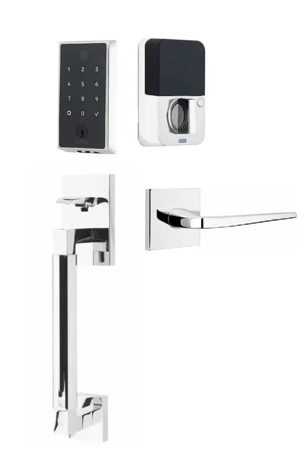 Emtek EMPowered 2 Touch Entry Set with Hercules Smooth Grip and Athena Lever Polished Chrome