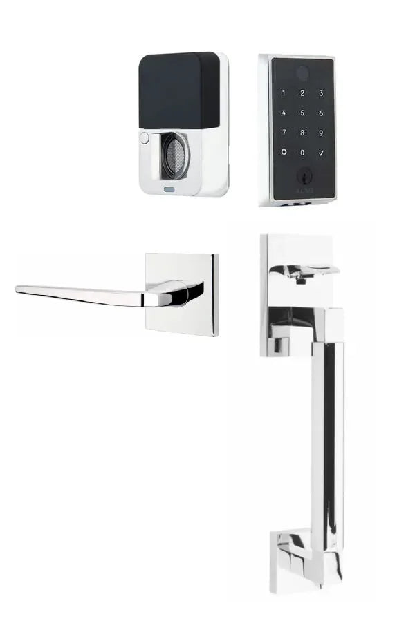 Emtek EMPowered 2 Touch Entry Set with Hercules Smooth Grip and Athena Lever Polished Chrome