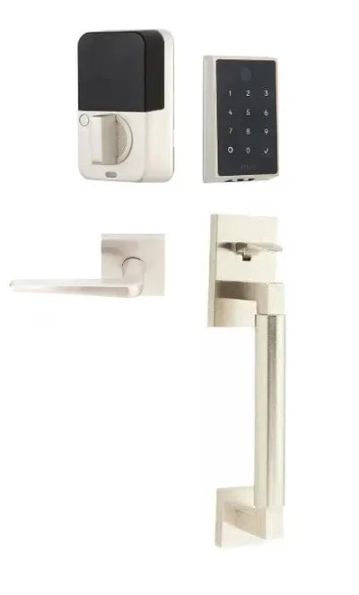 Emtek EMPowered 2 Touch Entry Set with Hercules Smooth Grip and Athena Lever Satin Nickel