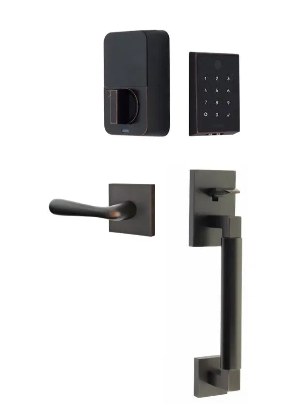Emtek EMPowered 2 Touch Entry Set with Hercules Smooth Grip and Basel Lever Oil Rubbed Bronze