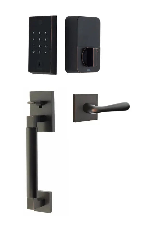 Emtek EMPowered 2 Touch Entry Set with Hercules Smooth Grip and Basel Lever Oil Rubbed Bronze