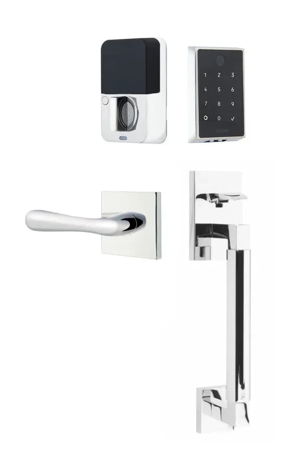 Emtek EMPowered 2 Touch Entry Set with Hercules Smooth Grip and Basel Lever Polished Chrome