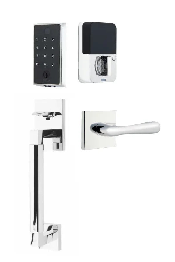 Emtek EMPowered 2 Touch Entry Set with Hercules Smooth Grip and Basel Lever Polished Chrome