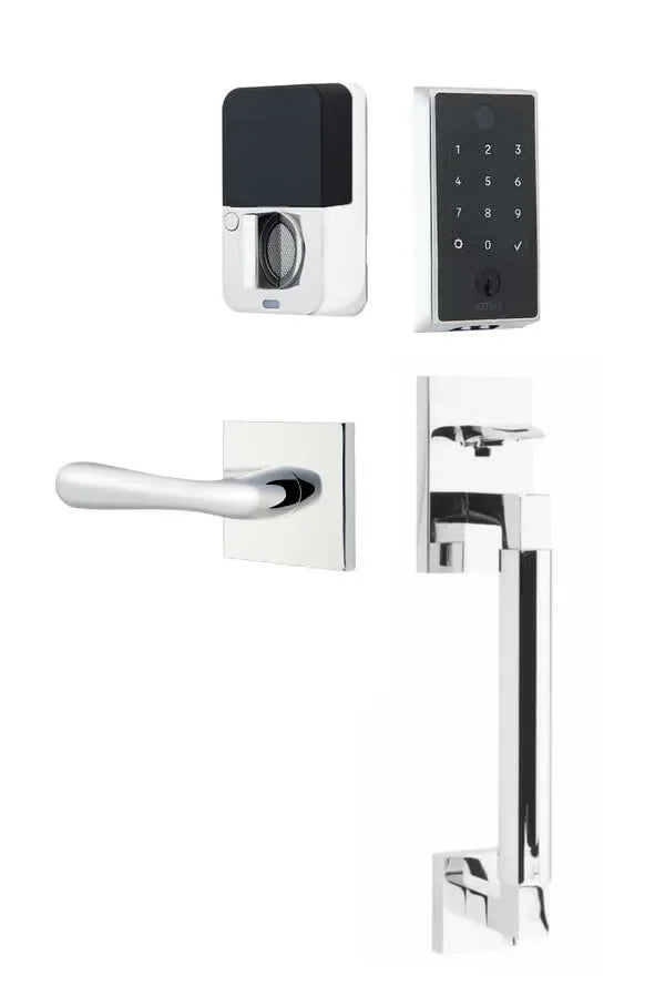 Emtek EMPowered 2 Touch Entry Set with Hercules Smooth Grip and Basel Lever Polished Chrome