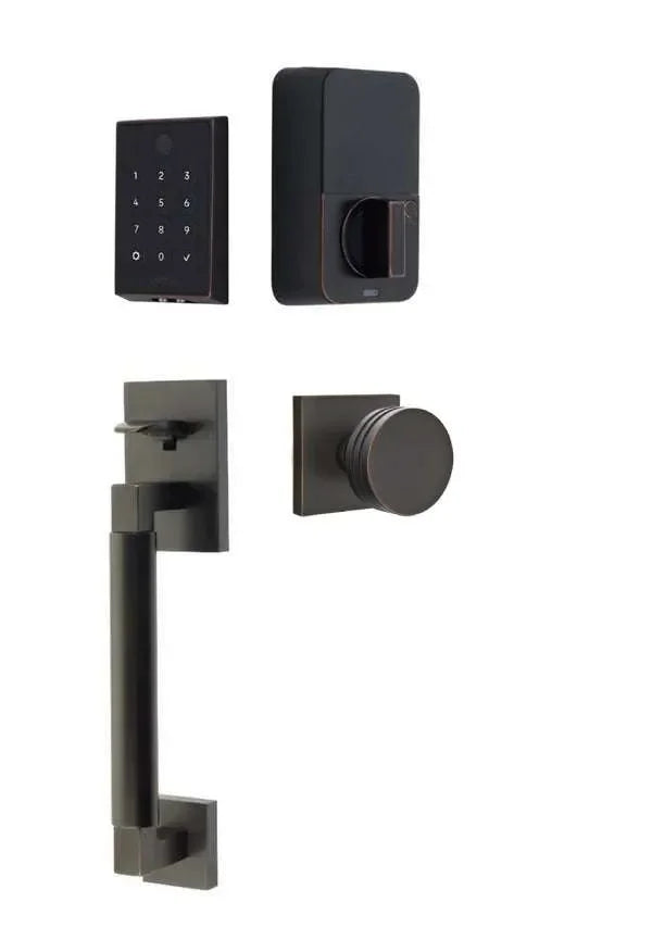 Emtek EMPowered 2 Touch Entry Set with Hercules Smooth Grip and Bern Knob Oil Rubbed Bronze