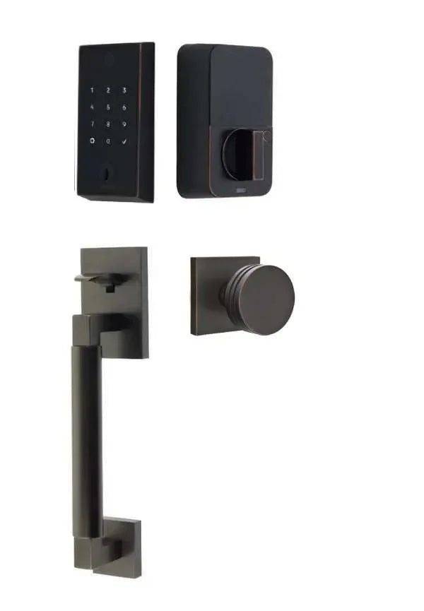 Emtek EMPowered 2 Touch Entry Set with Hercules Smooth Grip and Bern Knob Oil Rubbed Bronze