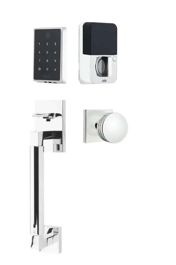 Emtek EMPowered 2 Touch Entry Set with Hercules Smooth Grip and Bern Knob Polished Chrome