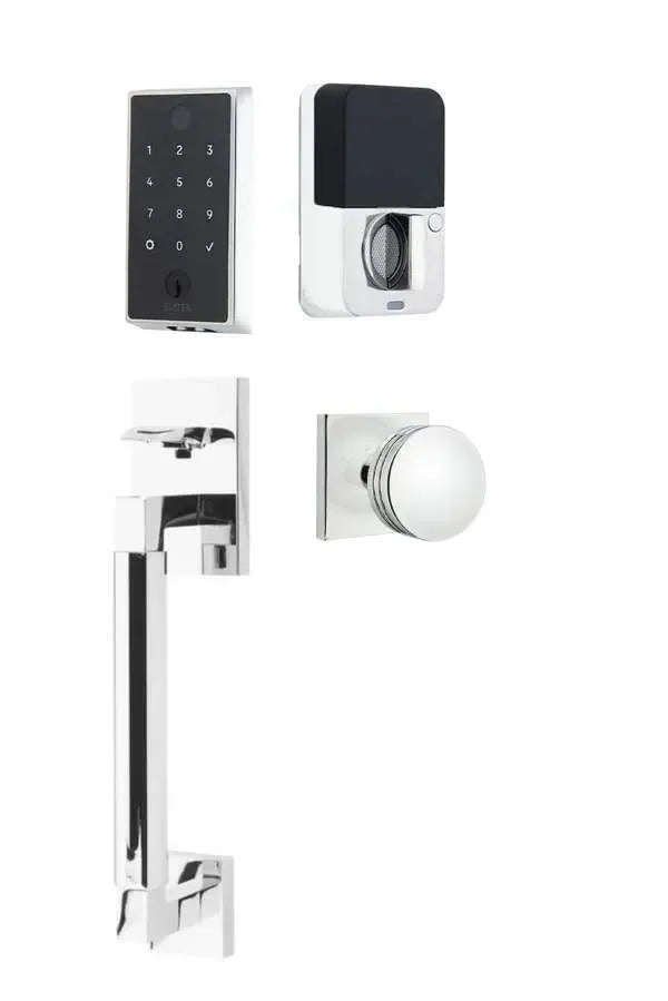 Emtek EMPowered 2 Touch Entry Set with Hercules Smooth Grip and Bern Knob Polished Chrome