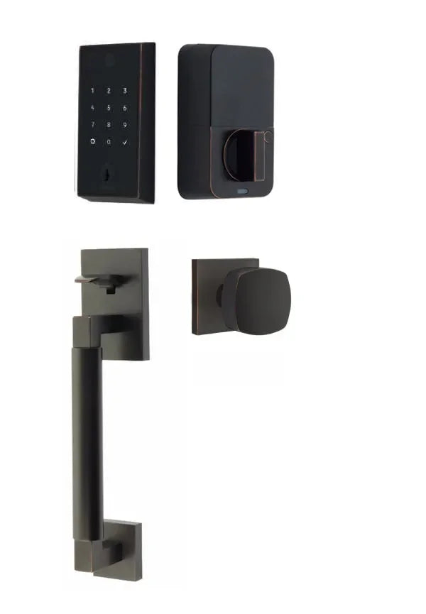 Emtek EMPowered 2 Touch Entry Set with Hercules Smooth Grip and Freestone Knob Oil Rubbed Bronze