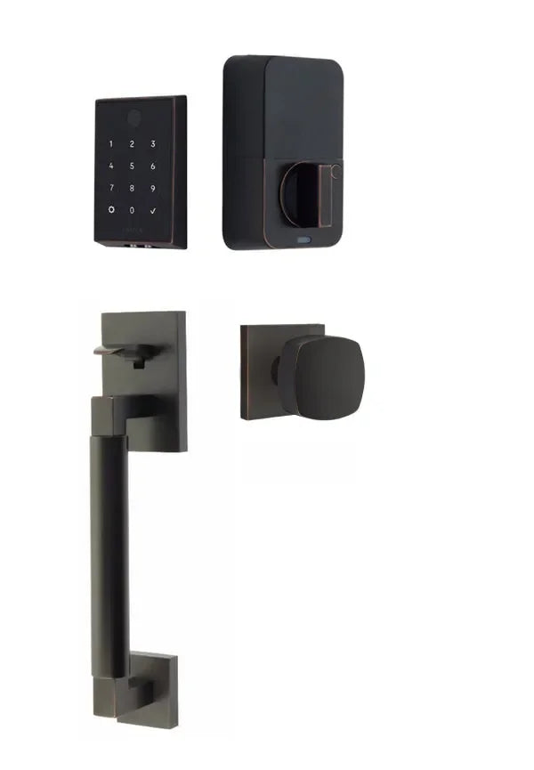 Emtek EMPowered 2 Touch Entry Set with Hercules Smooth Grip and Freestone Knob Oil Rubbed Bronze