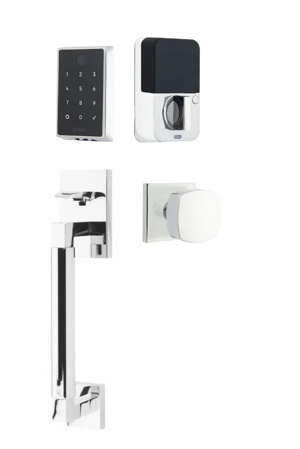Emtek EMPowered 2 Touch Entry Set with Hercules Smooth Grip and Freestone Knob Polished Chrome