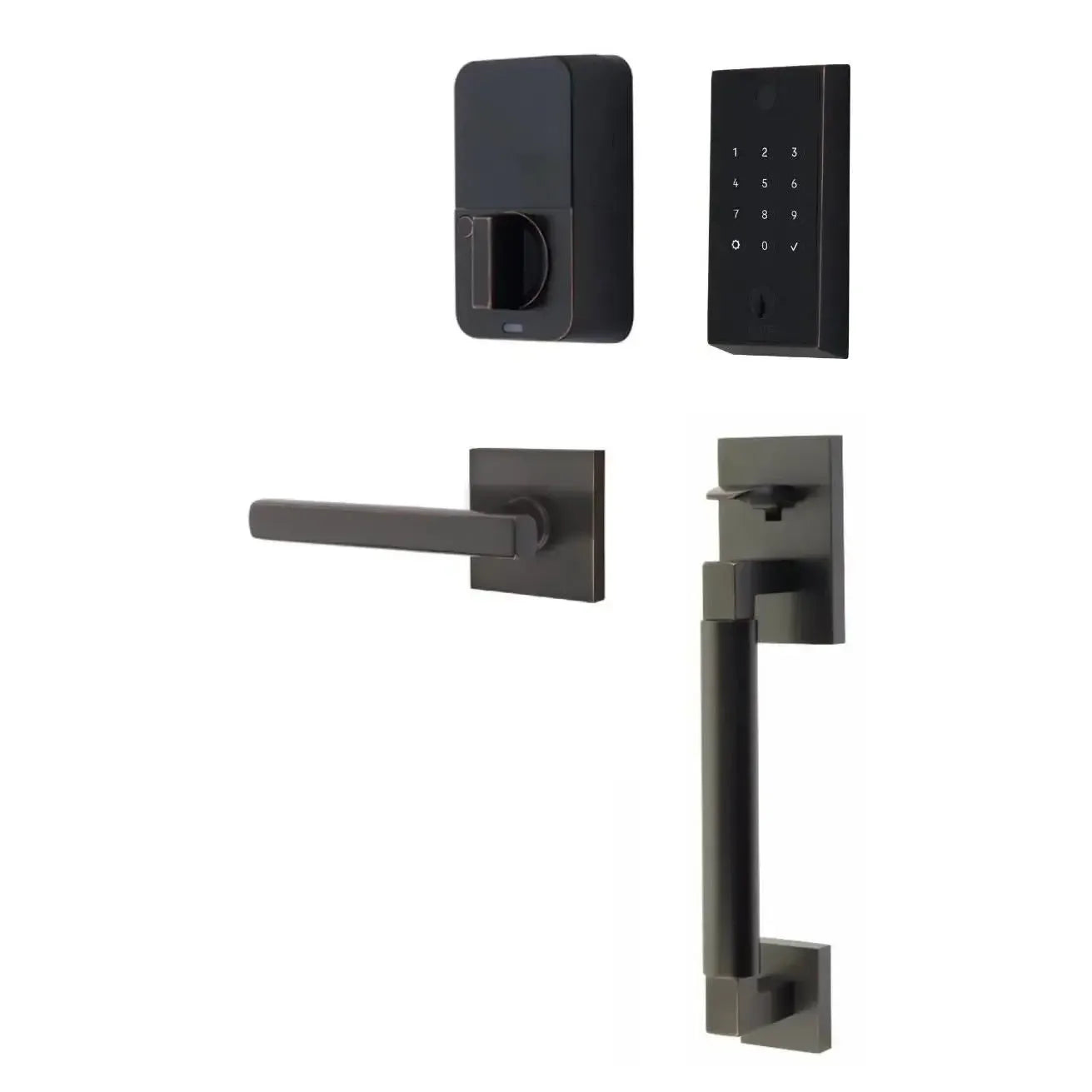 Emtek EMPowered 2 Touch Entry Set with Hercules Smooth Grip and Freestone Lever in Oil Rubbed Bronze finish
