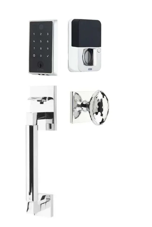 Emtek EMPowered 2 Touch Entry Set with Hercules Smooth Grip and Hammered Egg Knob Polished Chrome