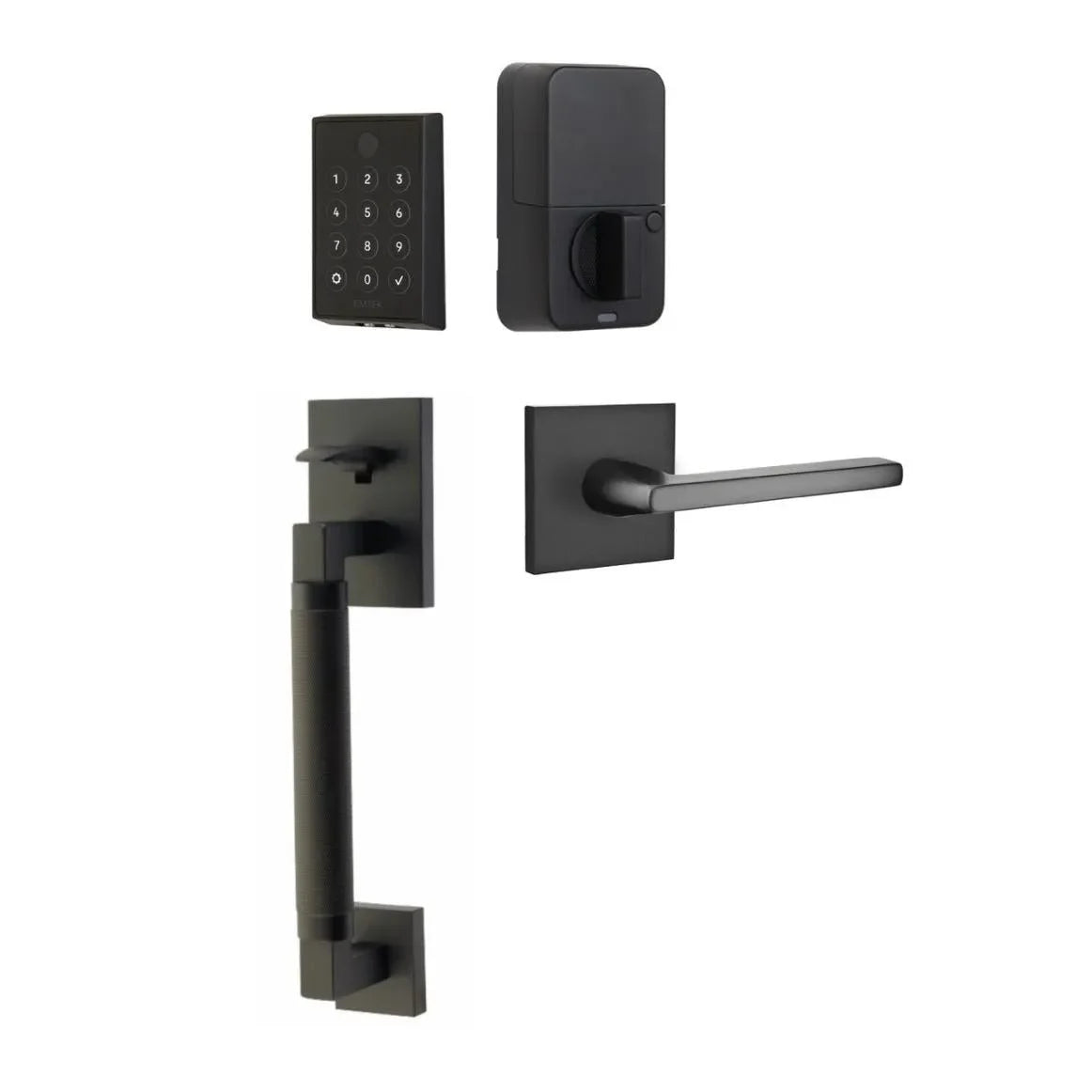 Emtek EMPowered 2 Touch Entry Set with Hercules Smooth Grip and Helios Lever Flat Black