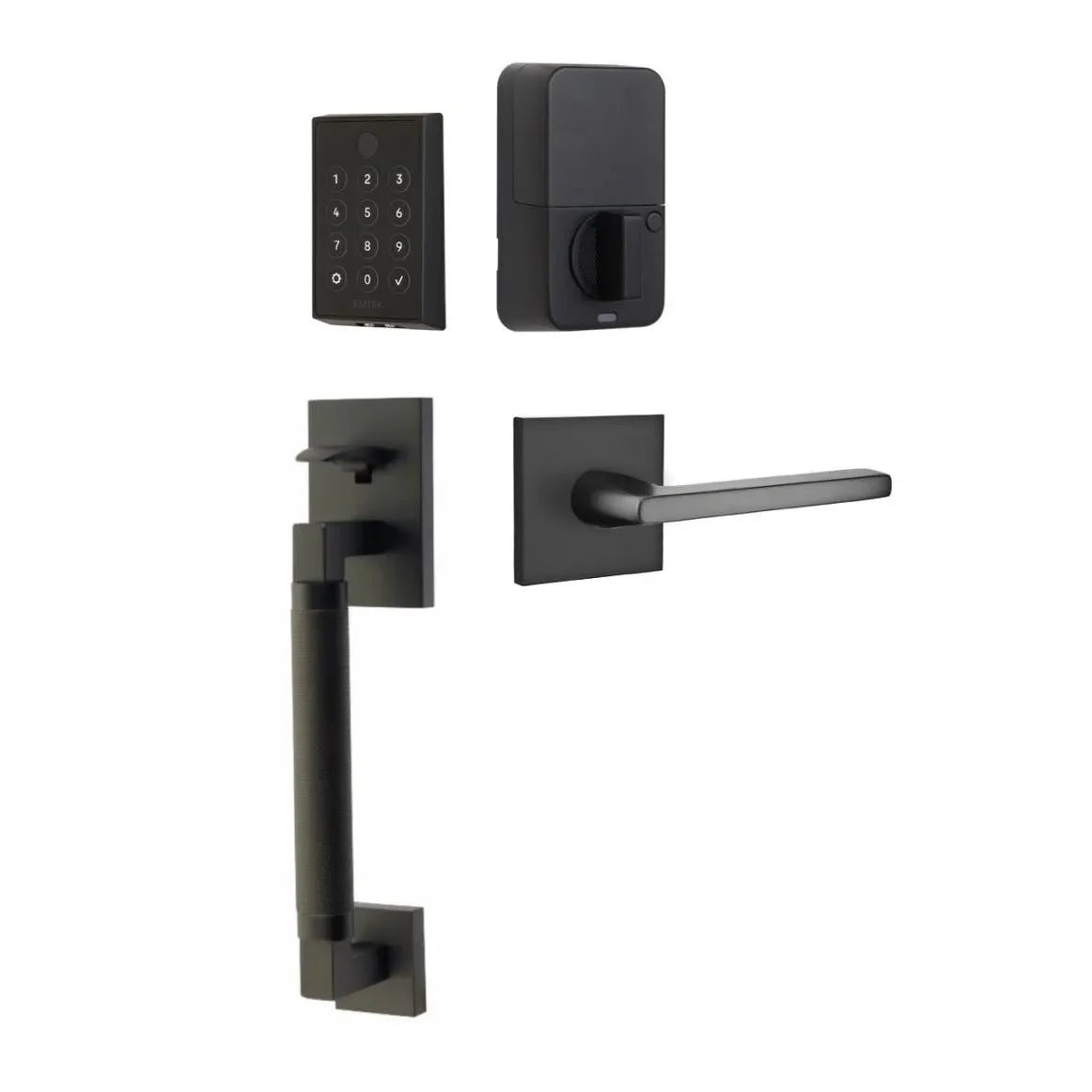 Emtek EMPowered 2 Touch Entry Set with Hercules Smooth Grip and Helios Lever Flat Black