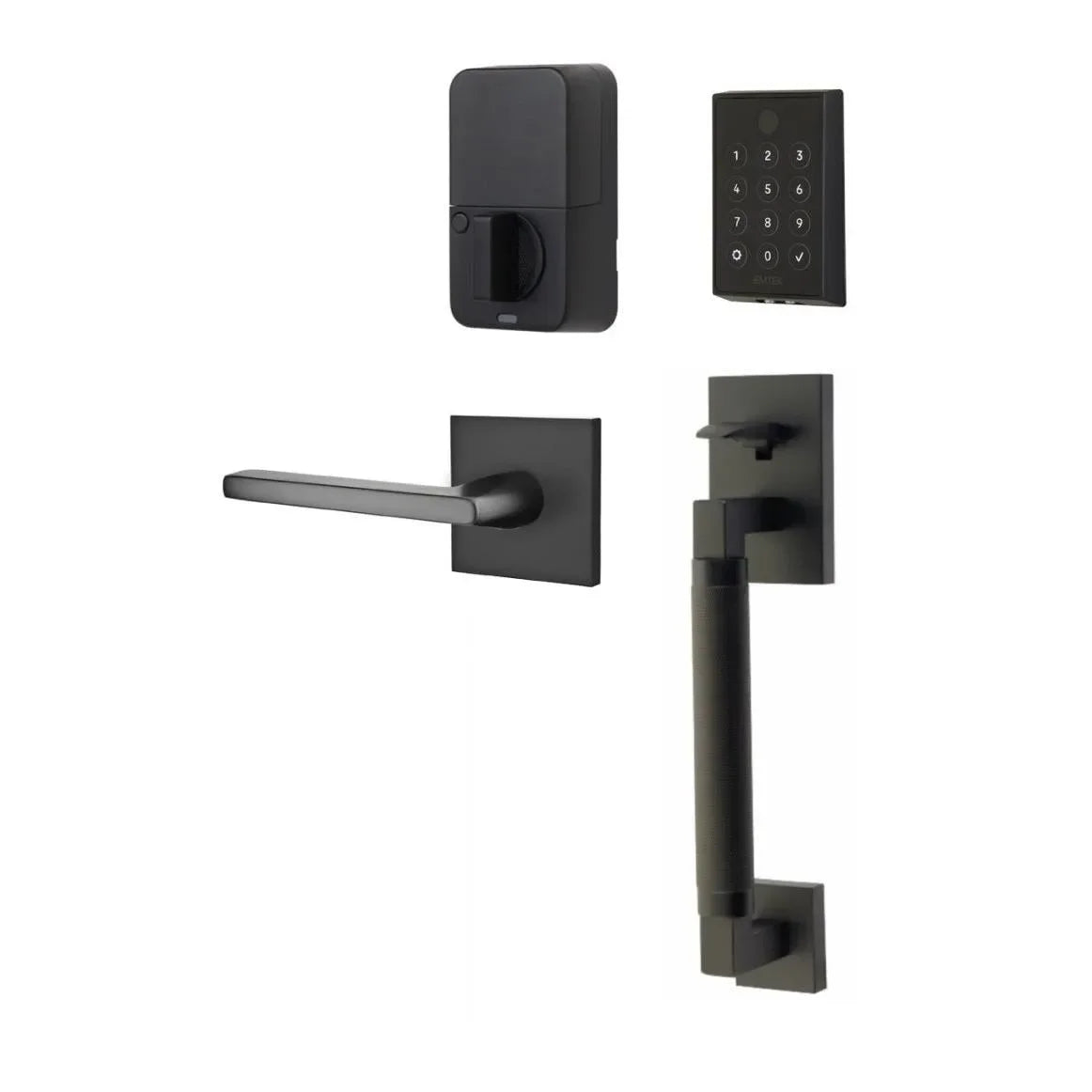 Emtek EMPowered 2 Touch Entry Set with Hercules Smooth Grip and Helios Lever Flat Black