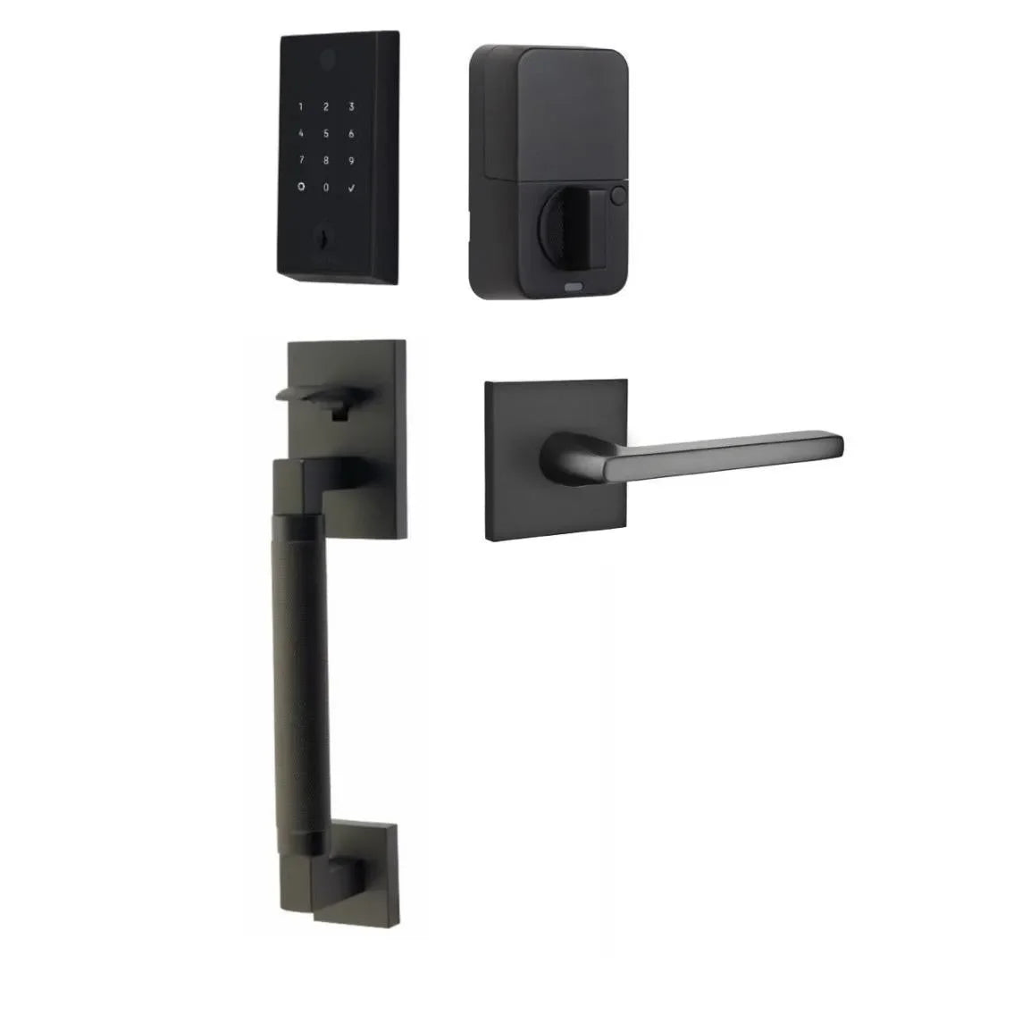 Emtek EMPowered 2 Touch Entry Set with Hercules Smooth Grip and Helios Lever Flat Black