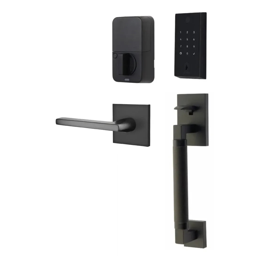 Emtek EMPowered 2 Touch Entry Set with Hercules Smooth Grip and Helios Lever Flat Black