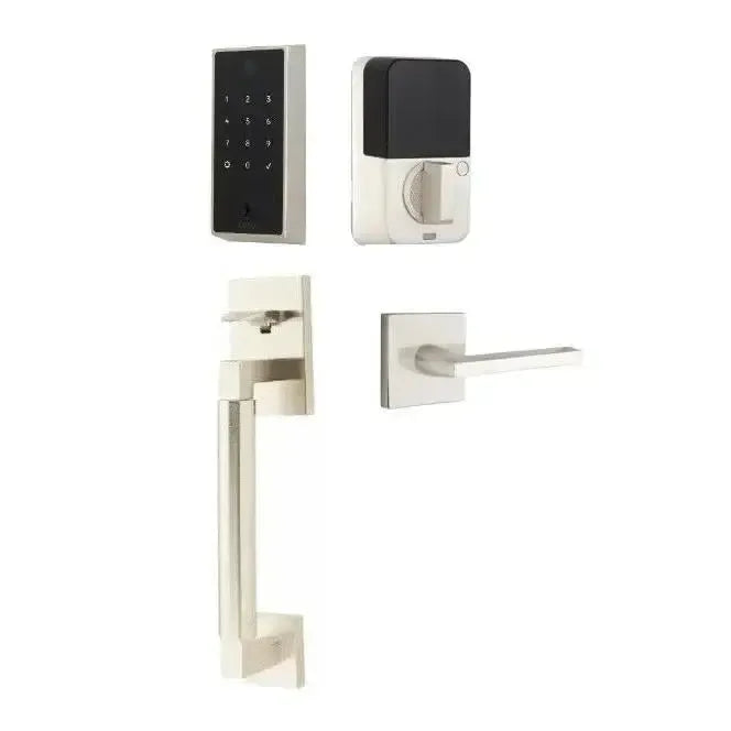 Emtek EMPowered 2 Touch Entry Set with Hercules Smooth Grip and Helios Lever in Lifetime Polished Nickel finish