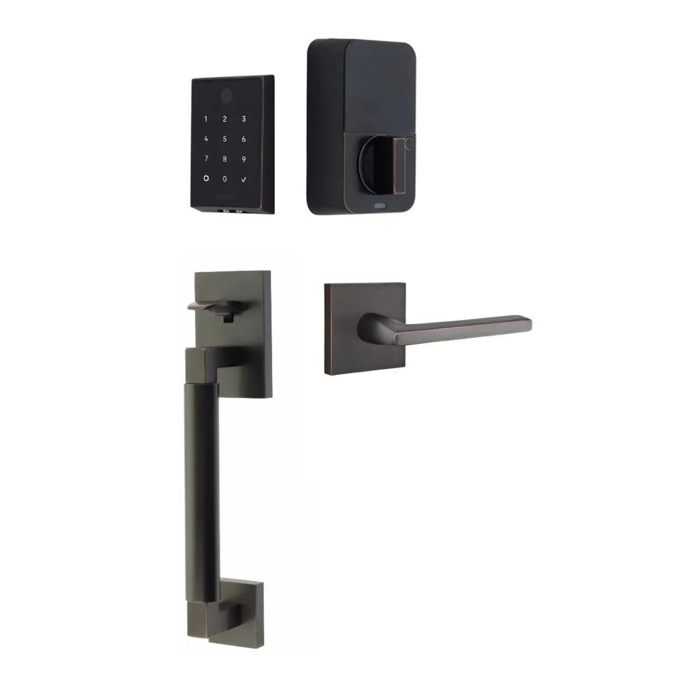Emtek EMPowered 2 Touch Entry Set with Hercules Smooth Grip and Helios Lever Oil Rubbed Bronze