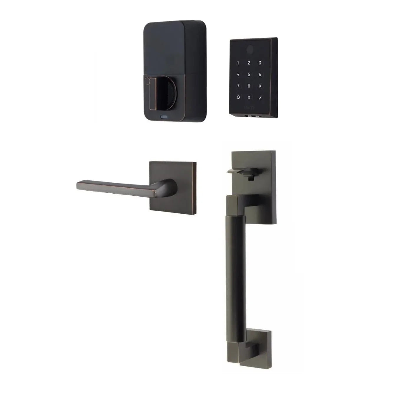 Emtek EMPowered 2 Touch Entry Set with Hercules Smooth Grip and Helios Lever Oil Rubbed Bronze