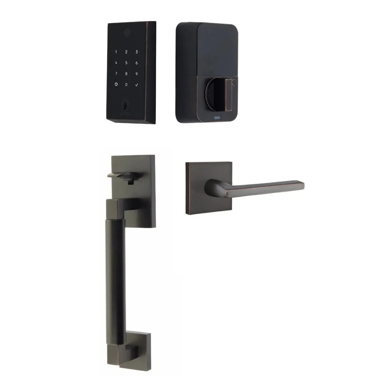 Emtek EMPowered 2 Touch Entry Set with Hercules Smooth Grip and Helios Lever Oil Rubbed Bronze