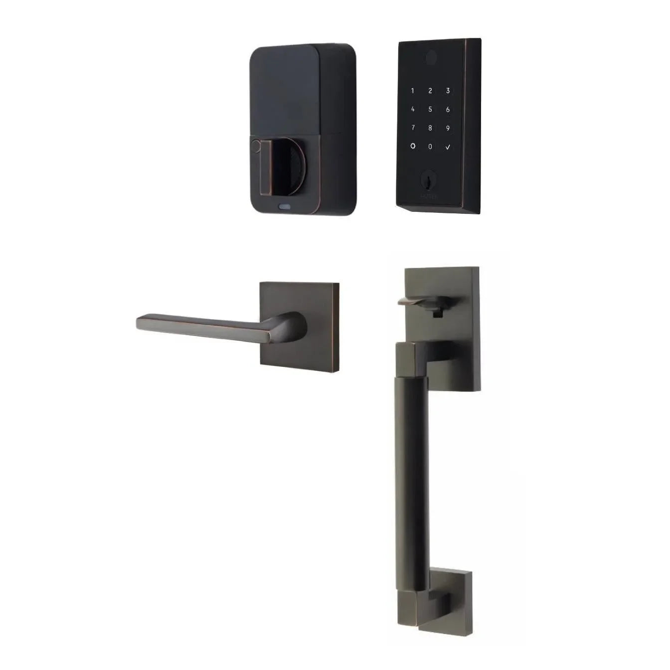 Emtek EMPowered 2 Touch Entry Set with Hercules Smooth Grip and Helios Lever Oil Rubbed Bronze