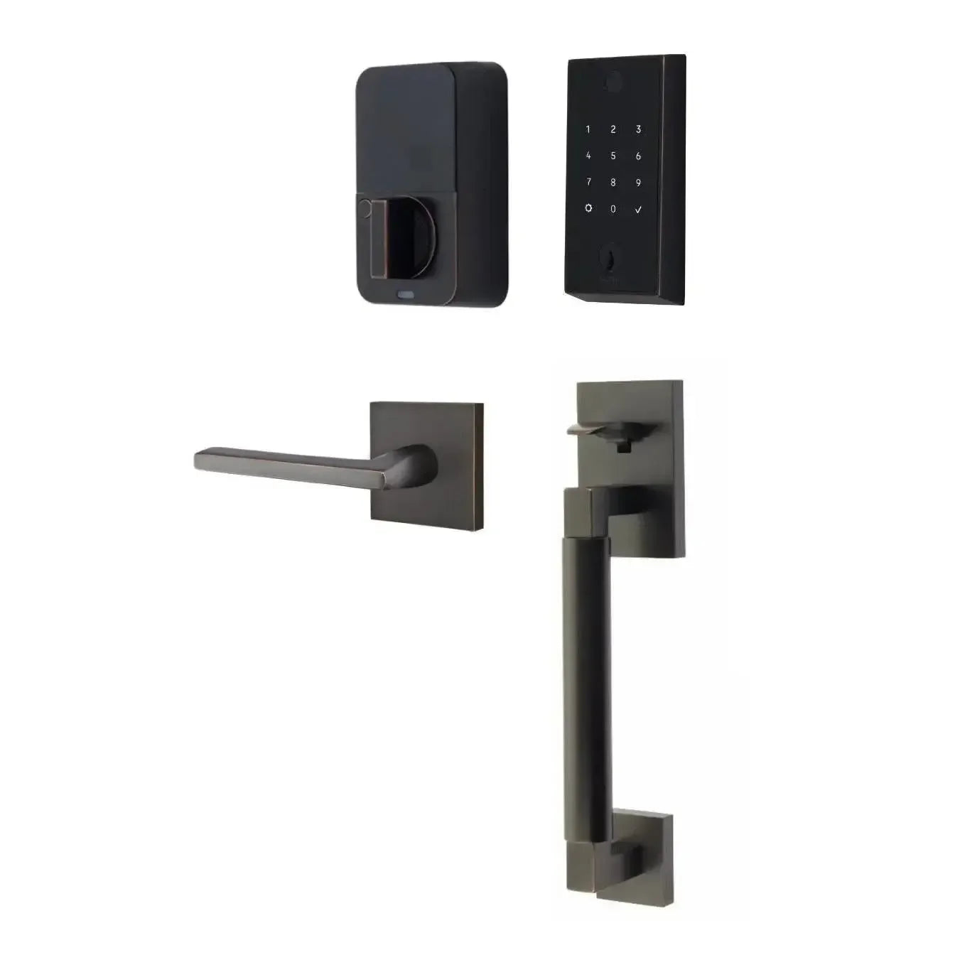 Emtek EMPowered 2 Touch Entry Set with Hercules Smooth Grip and Helios Lever in Oil Rubbed Bronze finish