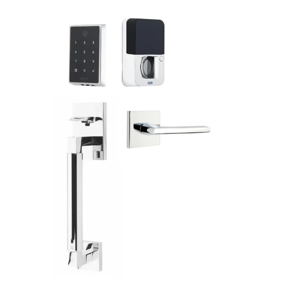 Emtek EMPowered 2 Touch Entry Set with Hercules Smooth Grip and Helios Lever Polished Chrome
