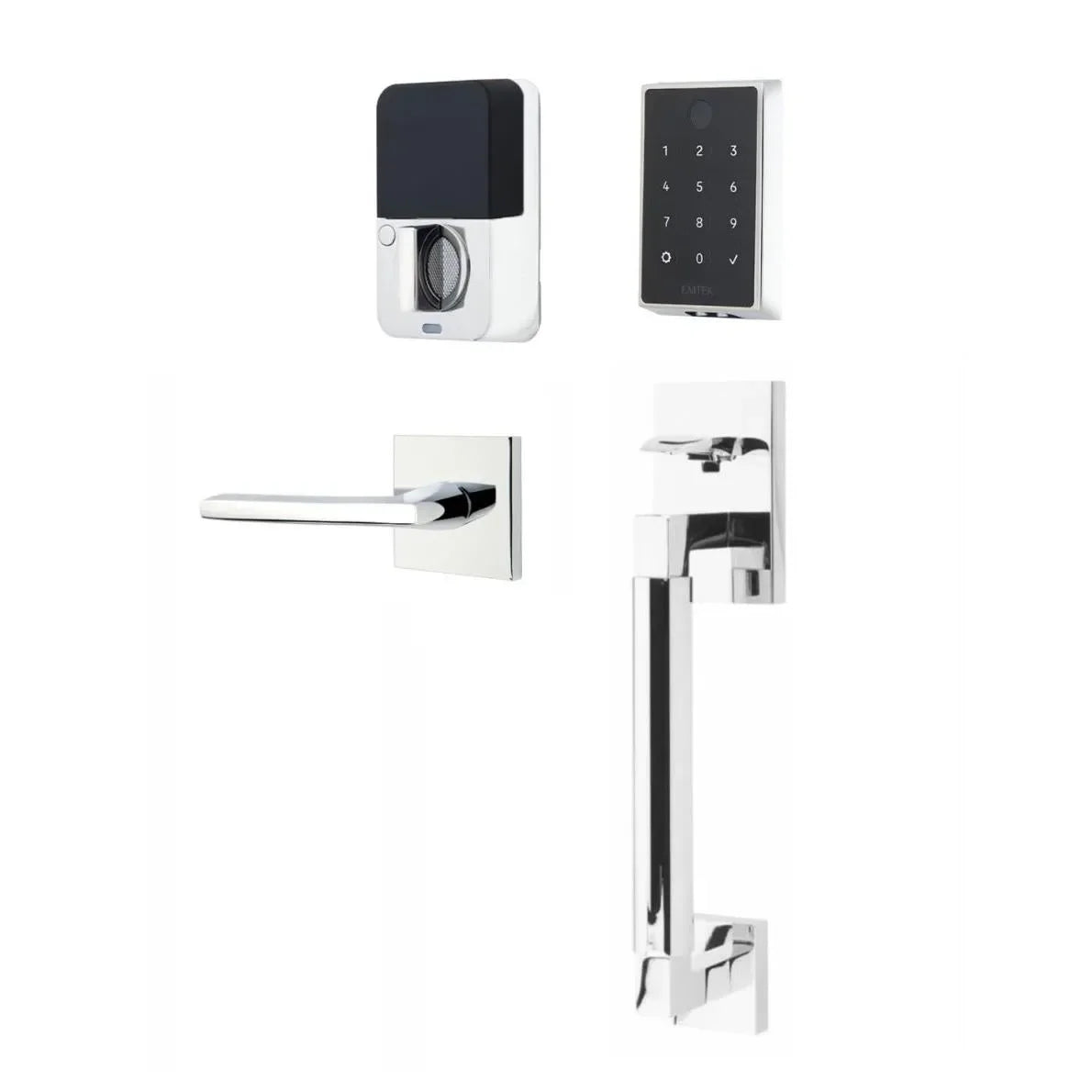 Emtek EMPowered 2 Touch Entry Set with Hercules Smooth Grip and Helios Lever Polished Chrome