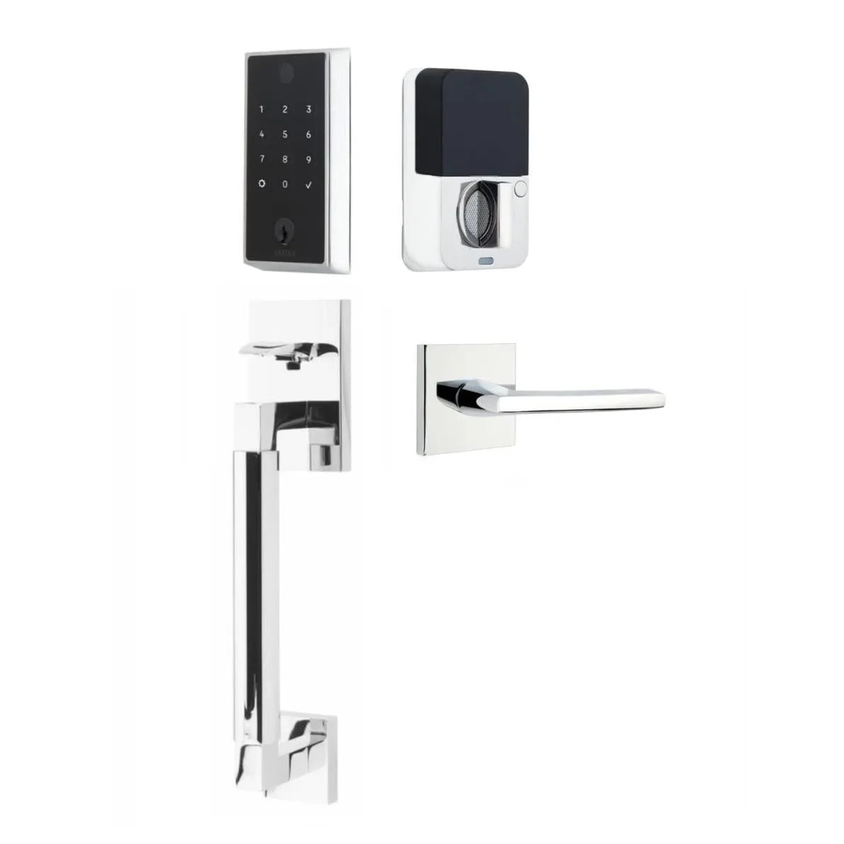 Emtek EMPowered 2 Touch Entry Set with Hercules Smooth Grip and Helios Lever Polished Chrome