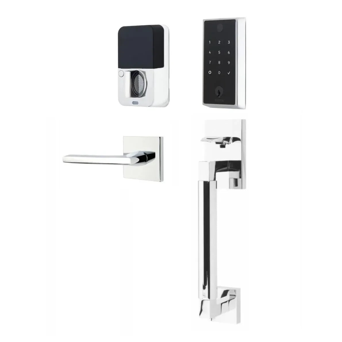 Emtek EMPowered 2 Touch Entry Set with Hercules Smooth Grip and Helios Lever Polished Chrome