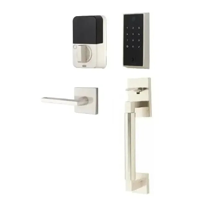 Emtek EMPowered 2 Touch Entry Set with Hercules Smooth Grip and Helios Lever in Satin Nickel finish