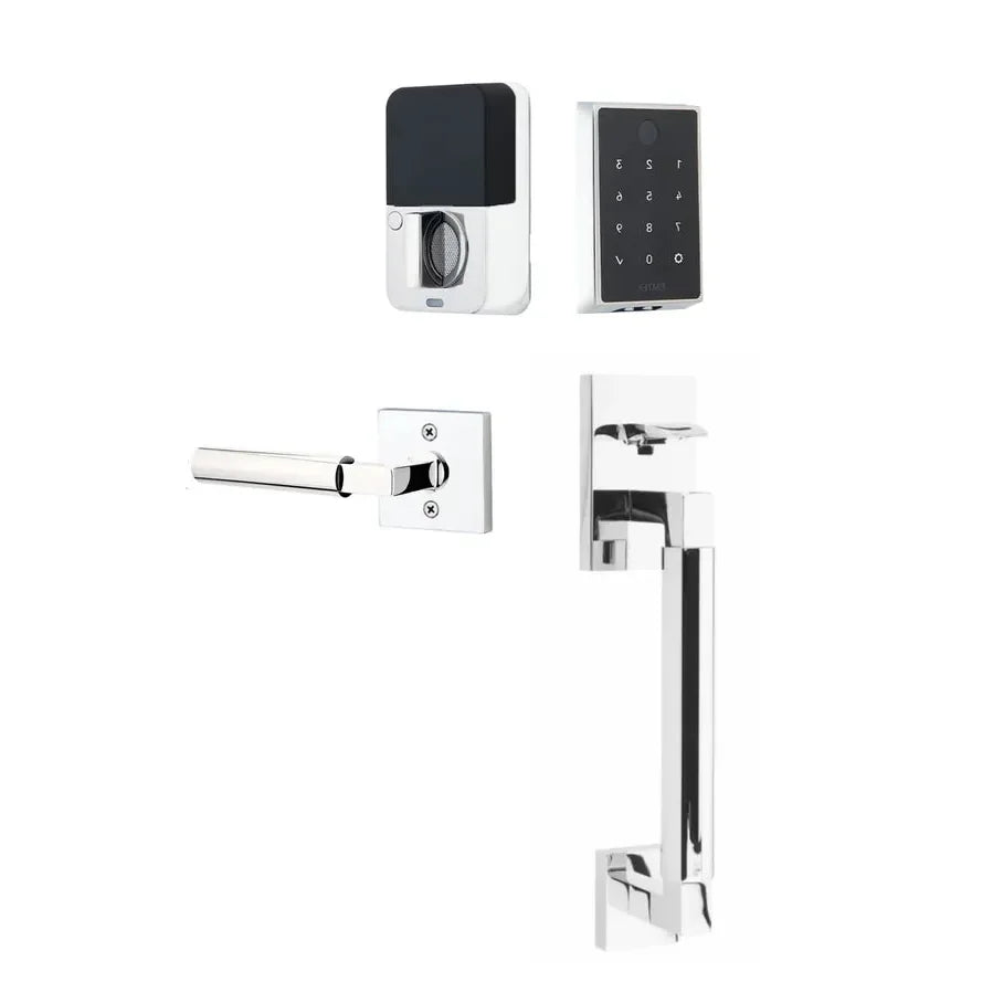 The Emtek EMPowered 2 Touch Key Free Entry Set with Hercules Smooth Grip and Interior Hercules Lever in finish.
