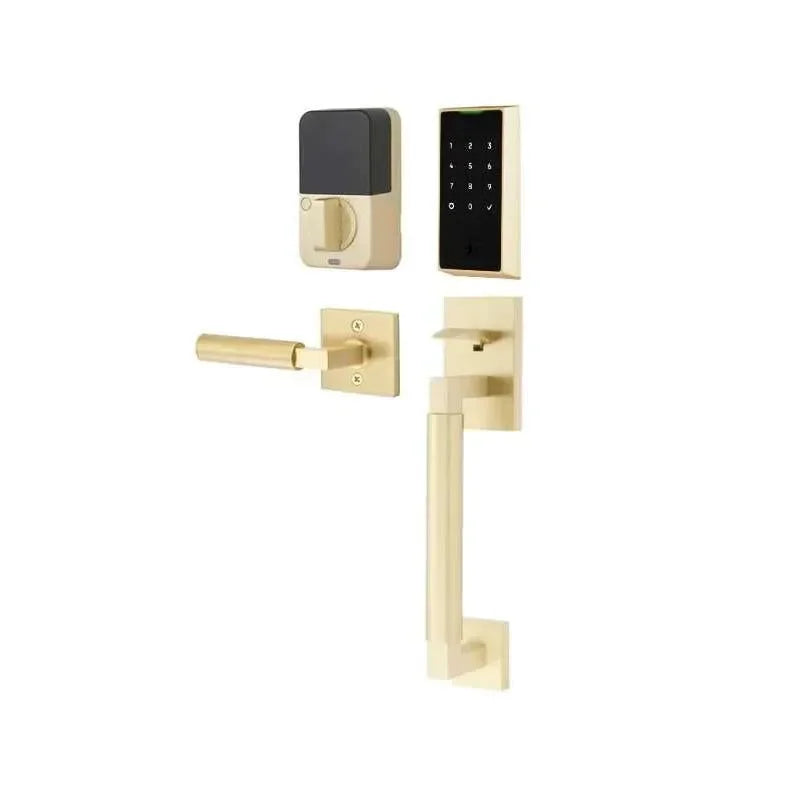 The Emtek EMPowered 2 Touch Key Free Entry Set with Hercules Smooth Grip and Interior Hercules Lever in finish.